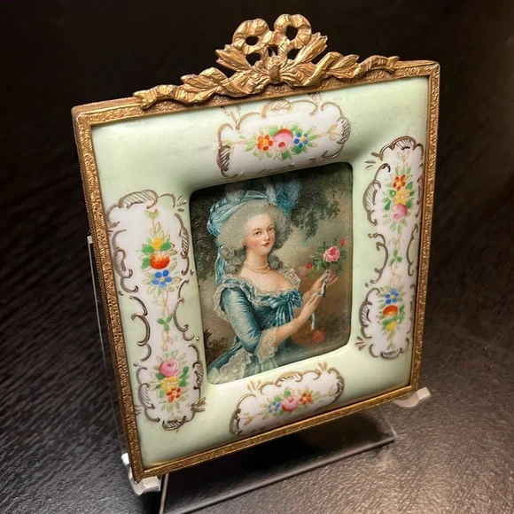 Antique French Gilt Marie Antoinette Portrait Handpainted Porcelain Wall Art - Picture 3 of 13